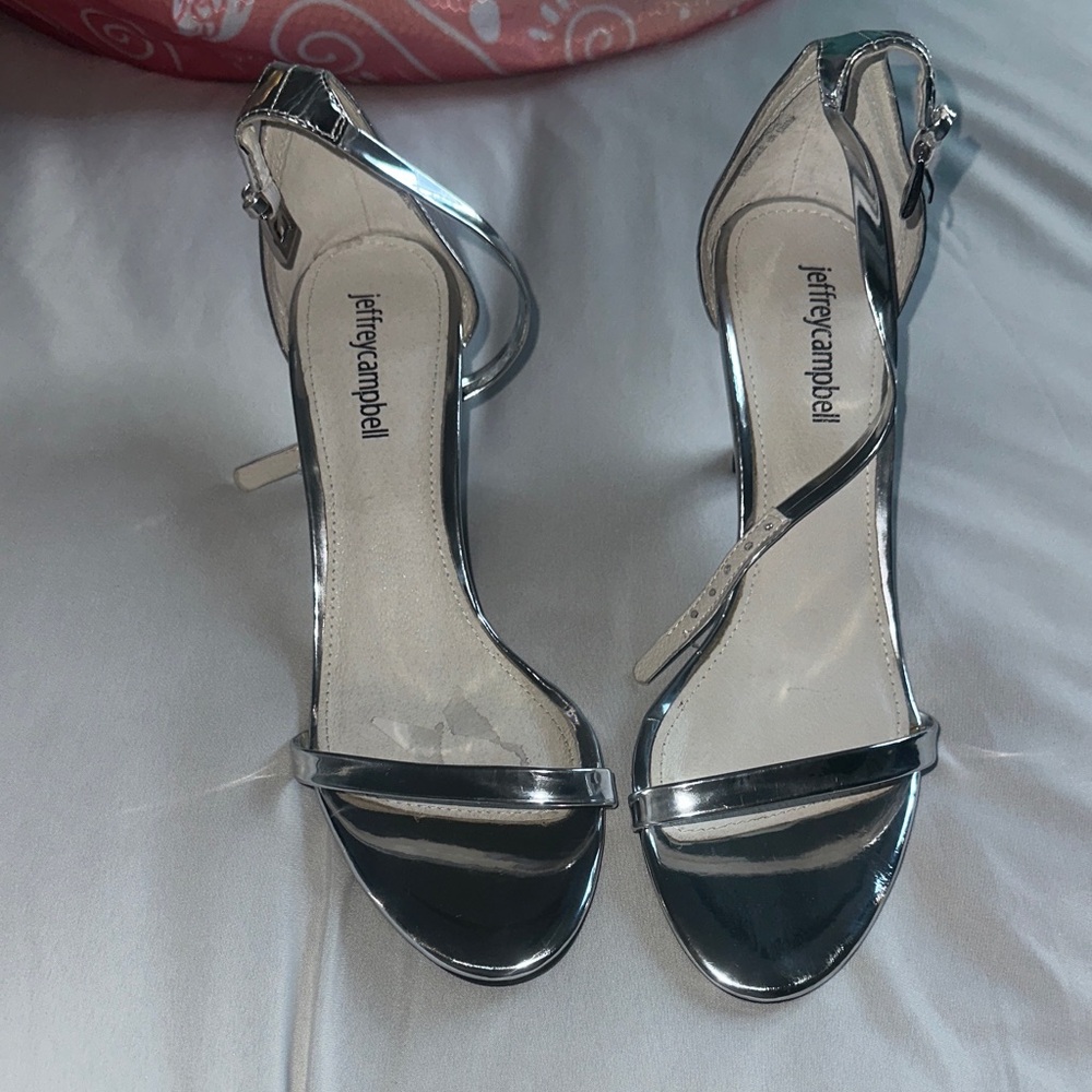 Jeffrey Campbell Shiny Silver Strappy Heels